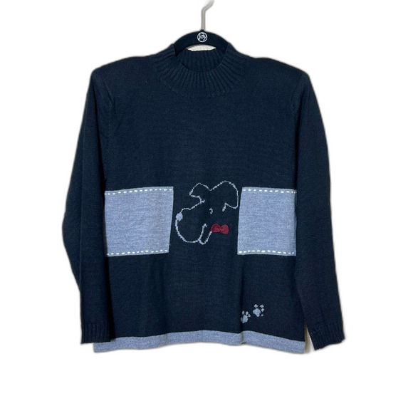 Wool Blend Y2K Dog Paw Sweater Small Retro Cute Twee Kidcore Black Puppy - Picture 1 of 7